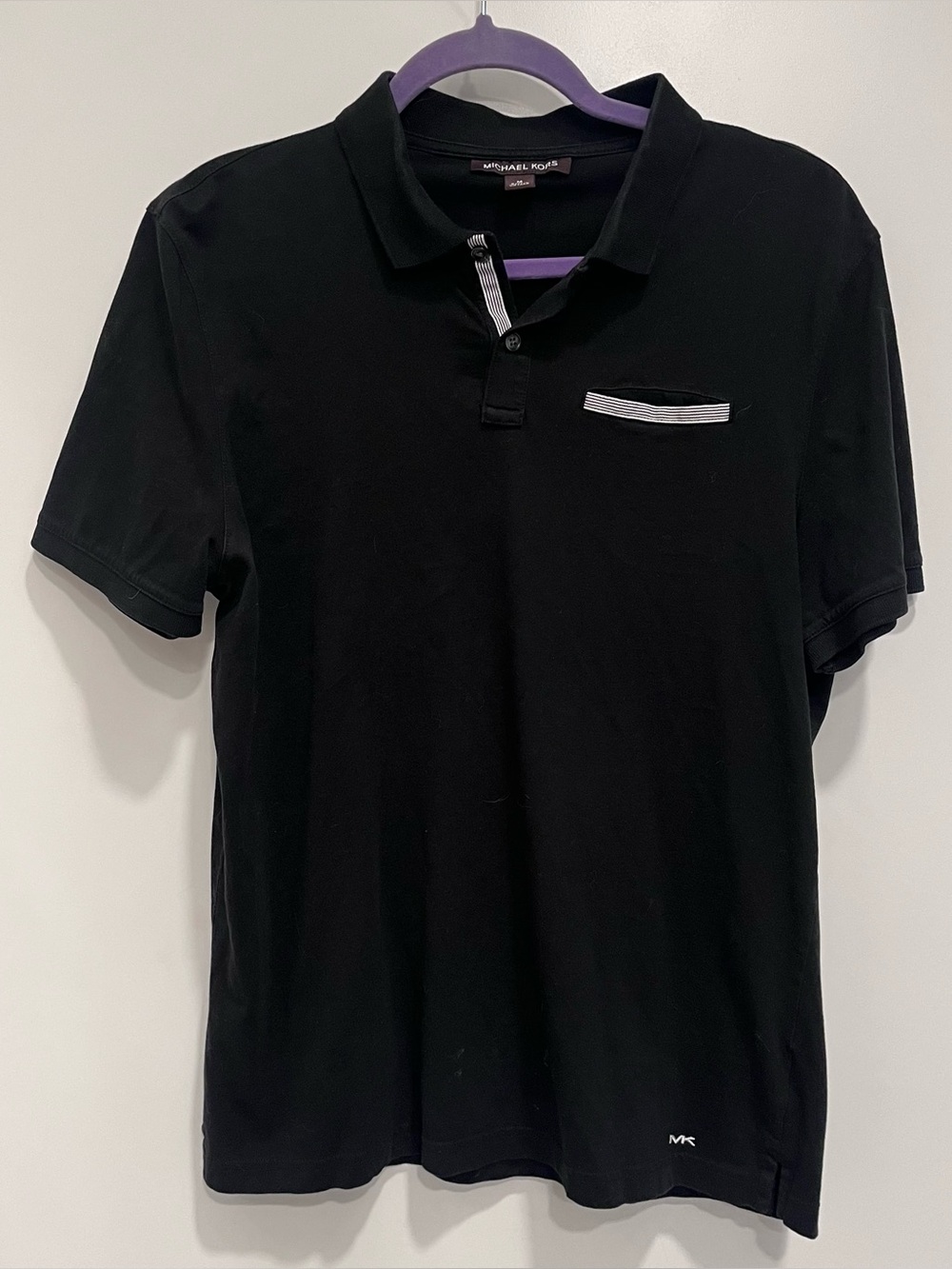 Michael Kors Black Polo with Contrasting Pocket Trim Medium Cotton Short Sleeve